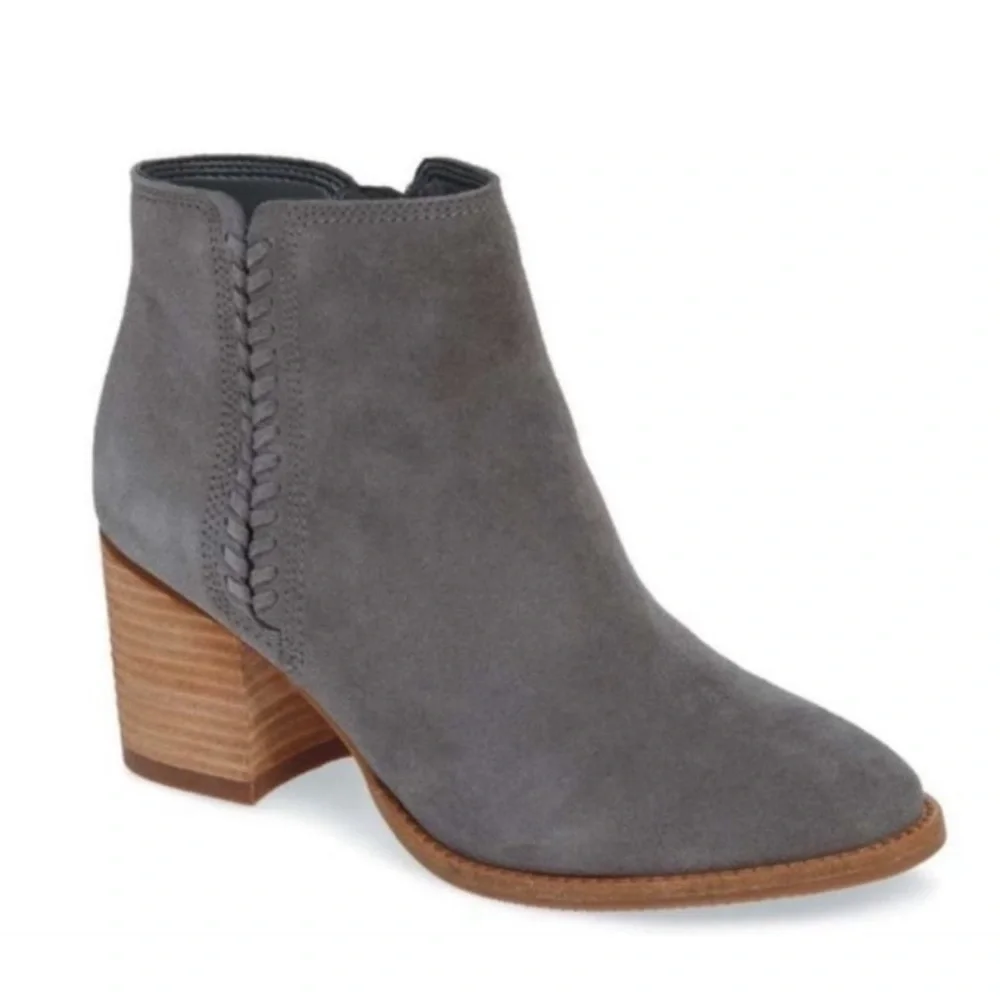 Blondo Nina Gray Suede Ankle Boots Waterproof Block Heel Size 10 Women Side Zip